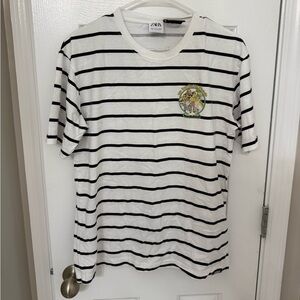 Zara Black and White Striped Tee with Graphic